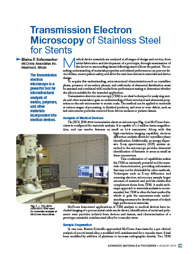 Transmission Electron Microscopy of Stainless Steel for Stents